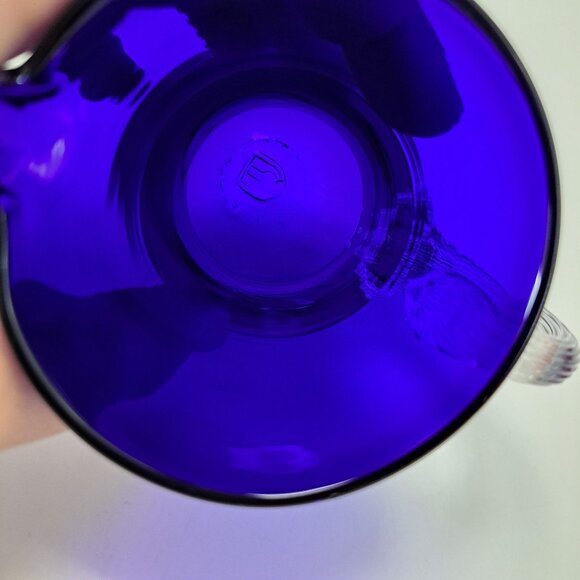 Pilgrim Glass Blue Pitcher Vase Creamer With Clear Ribbed Handle - Picture 10 of 10